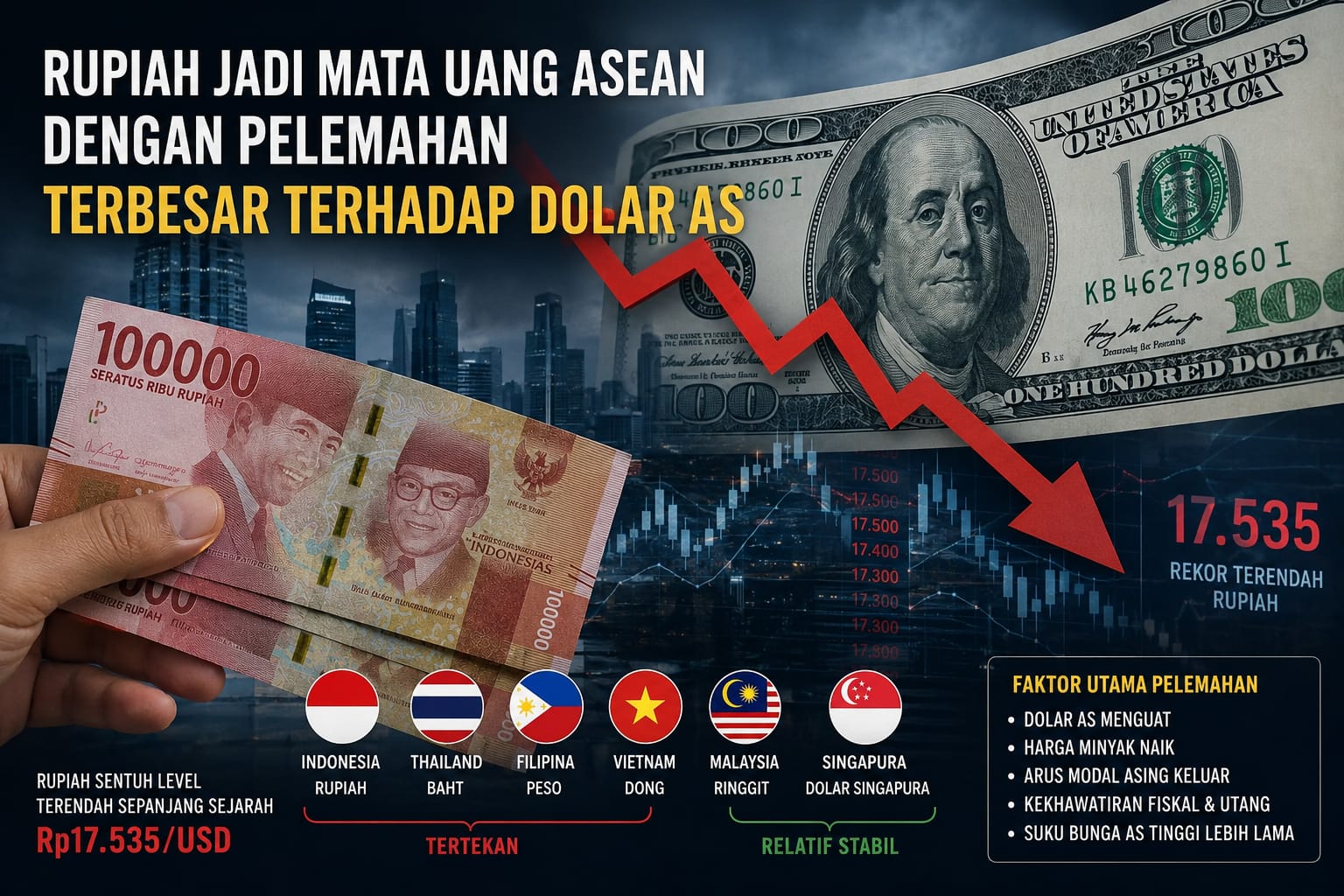Dolar AS Menguat, Rupiah dan Mata Uang ASEAN Melemah
